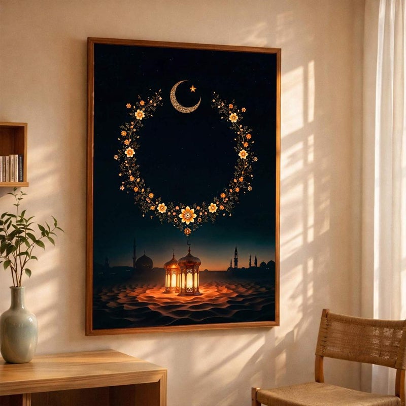 ماركتنا لوحة قماشية بتصميم شهر رمضان المبارك مع برواز مجوف ,قطعة واحدة , بمقاس 50×70 سم - Image 3